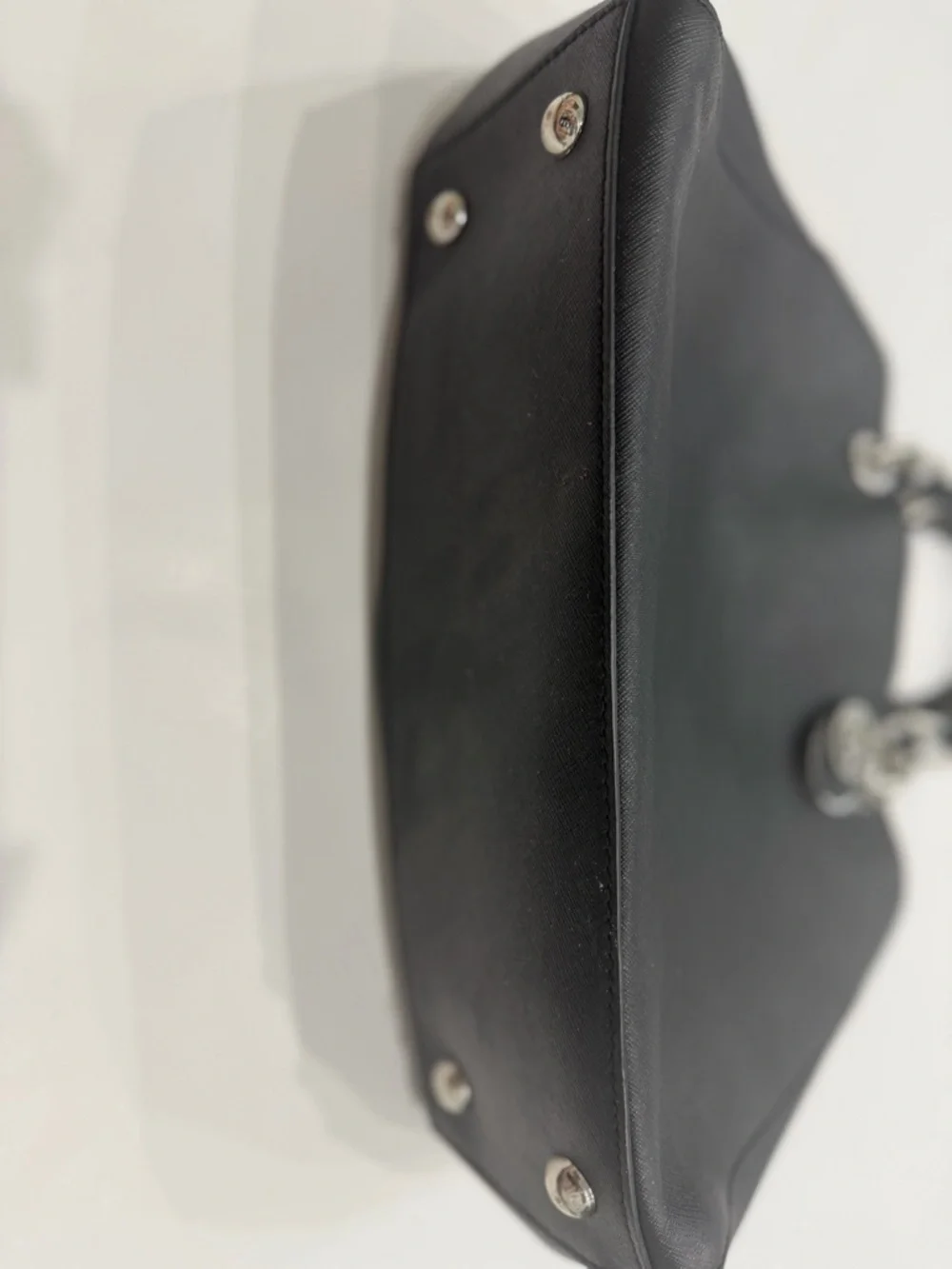 MICHAEL KORS Black Tote Shoulder Bag Silver Chain Strap MK Charm Classic